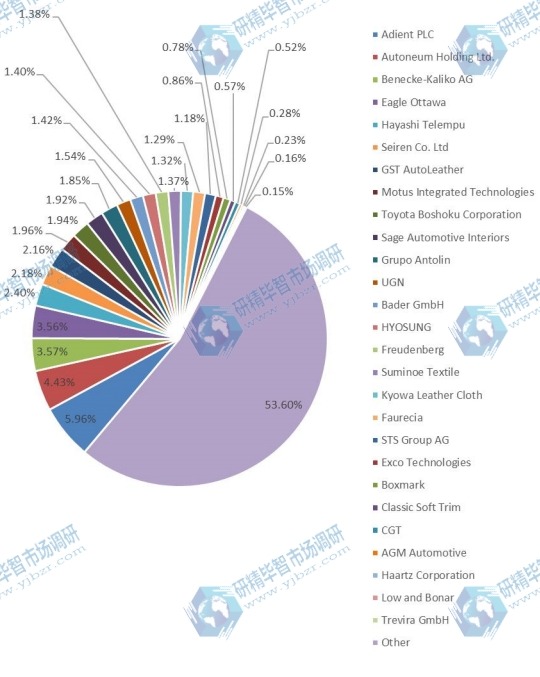 2017年全球汽车软内饰内饰材料收入份额 2017年全球汽车软内饰内饰材料收入份额